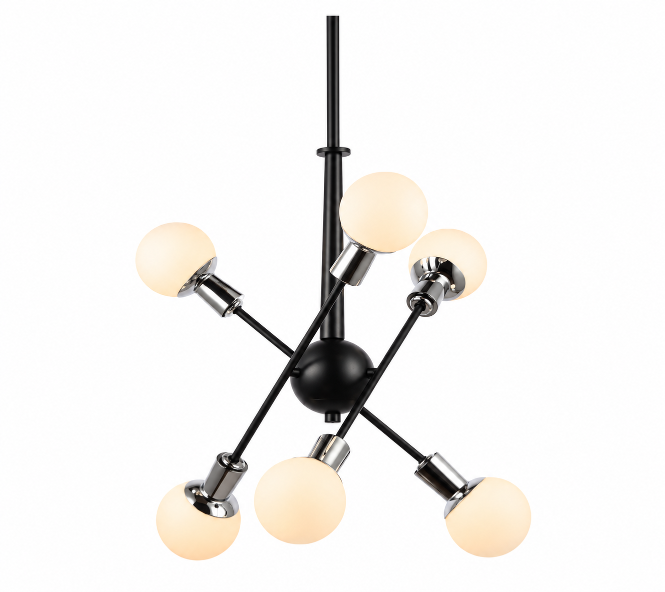 Reese six-light pendant with branching arms and globe lights